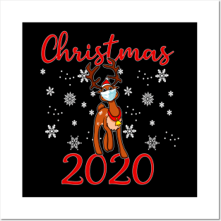 Christmas 2020 Reindeer Quarantine, Cute Xmas Face Mask Gift Posters and Art